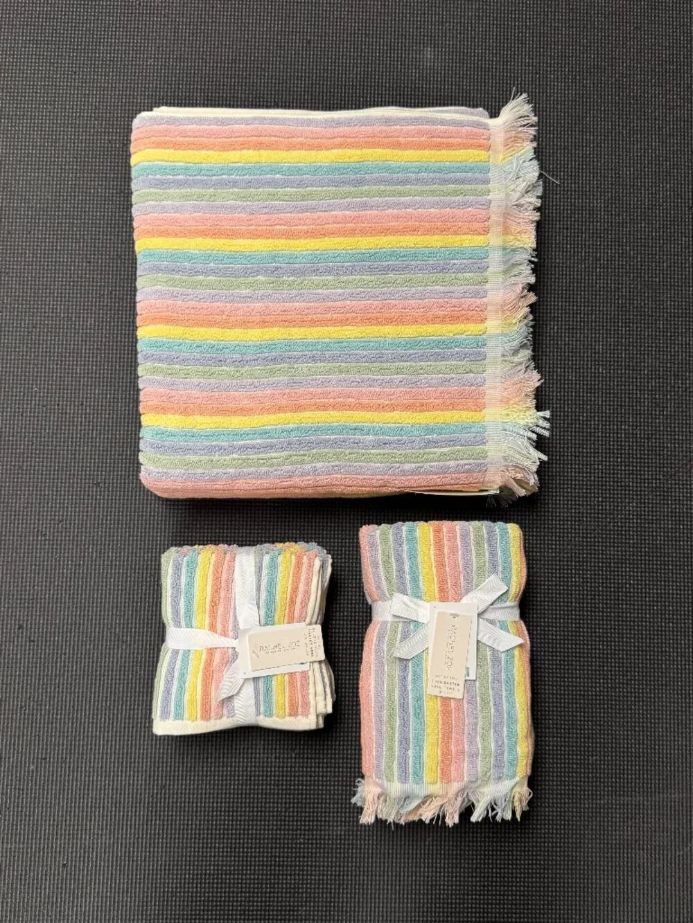8pc Rachel Zoe RAINBOW STRIPES Summer Sun 2 Bath 2 Hand 4 Washcloths Towel Set